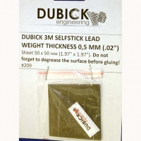 DUBICK Lead sheet thickness 0.5 mm, 50 х 50 mm (.019", 1.968" x 1.968") with a 3M selfstick adhesive tape - #209