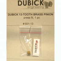 DUBICK PINION 48 PITCH, 13T, 0° angle 2 mm bore, BRASS (This is press-on style pinion gear) - #DB501-13