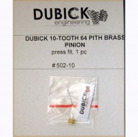 DUBICK Pinion 64 pitch, 10T , 0° angle,  2 mm bore, brass (This is press-on style pinion gear) - #DB502-10