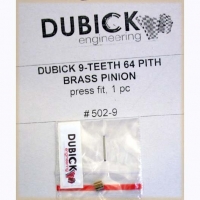 DUBICK Pinion 64 pitch, 9T , 0° angle,  2 mm bore, brass (This is press-on style pinion gear) - #DB502-9 