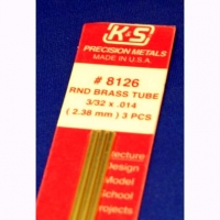 K&S Round brass tube 3/32" x .014" x 12" (2.36 mm x 0.355 mm x 304.8 mm), 1 pack (3 pcs.) - #KS8126
